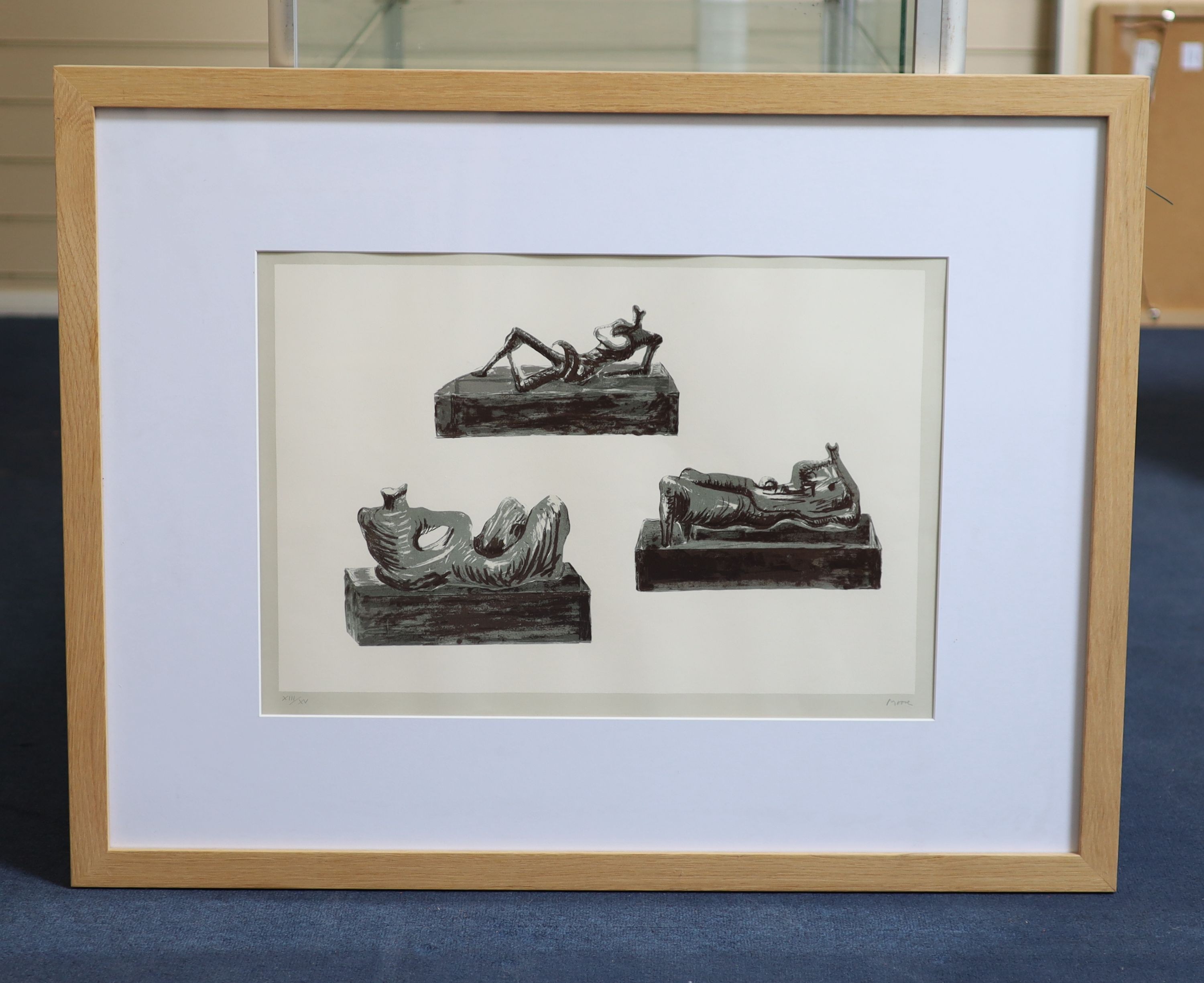 Henry Moore (1898-1986), Three reclining figures on pedestals (C.439), Lithograph, 41 x 59cm.